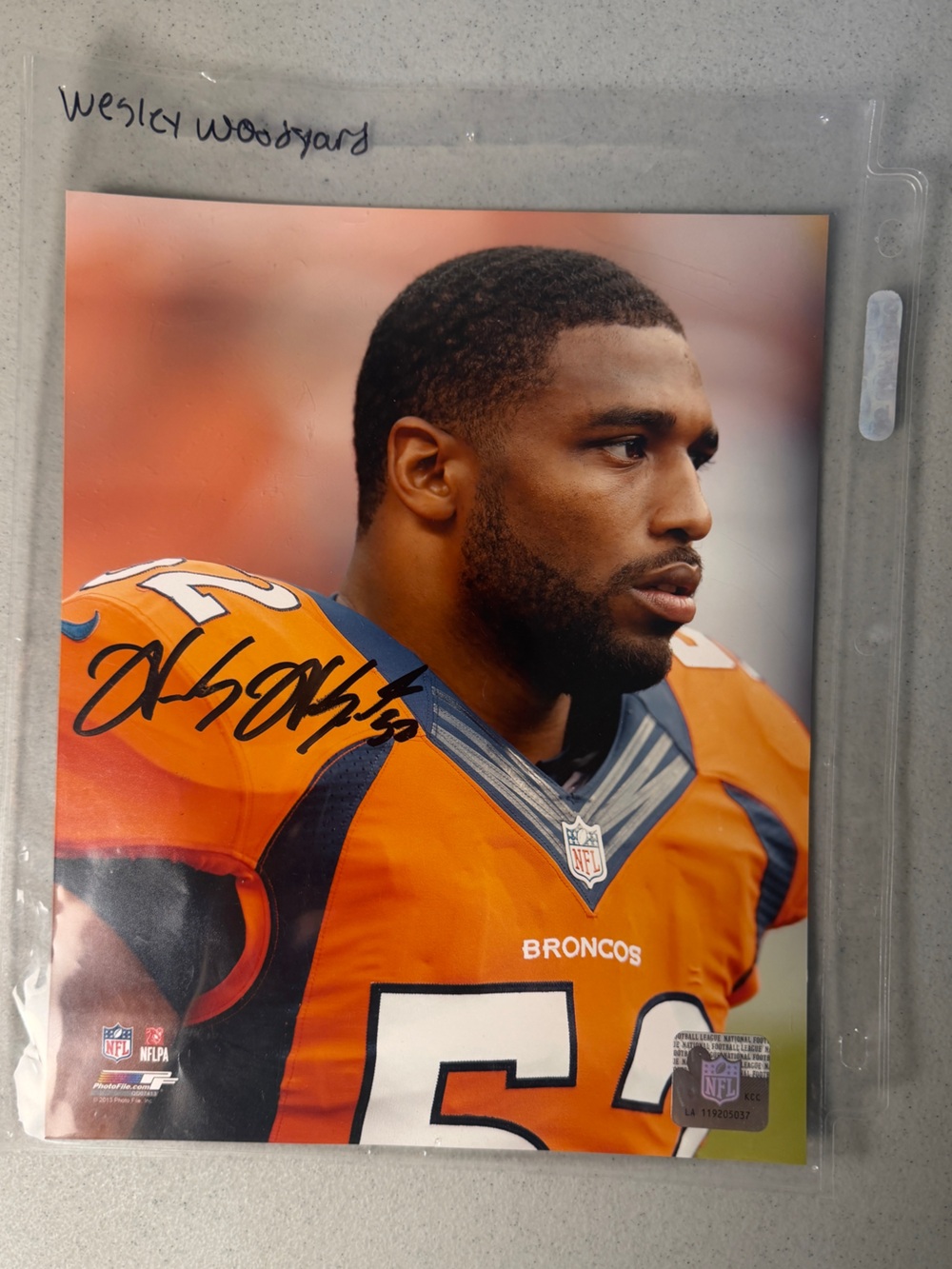 Wesley Woodyard Broncos #54 Autographed Player Photo — Orange